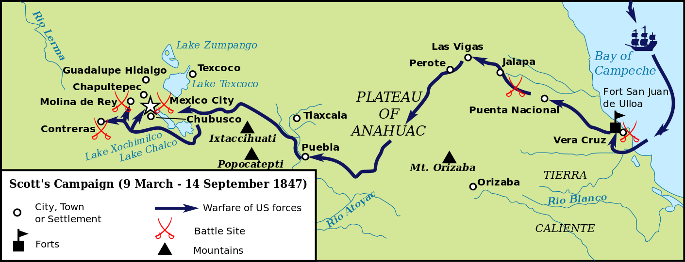 Map of Scott's Mexico City campaign